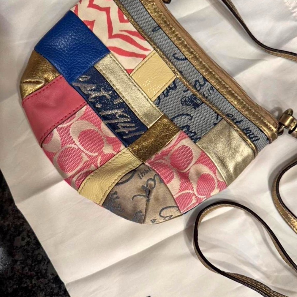 Coach Patchwork Crossbody Bag in Pink, Gold, Blue and Cream